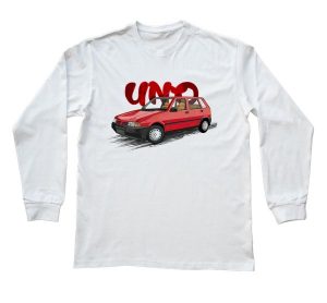 Fiat Uno — bluzka z długim rękawem (Rozmiar: S (dorosła); Kolor koszulki: biały; Rodzaj nadruku: Fiat Uno). Białe bluzki nikiniki, s, bez wzorów, z bawełny, bez kołnierzyka, bez ramiączek. Za 89,00 zł.