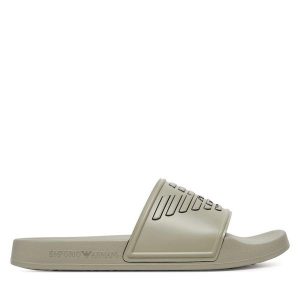Klapki Emporio Armani. Brązowe klapki Emporio Armani, bez wzorów, bez obcasa. Za 189,99 zł.