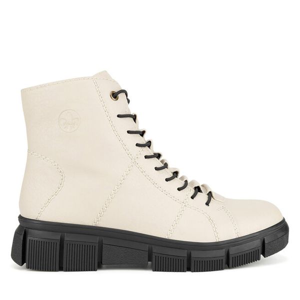 Trzewiki Rieker. Brązowe botki Rieker, bez wzorów, bez obcasa, na płaskiej podeszwie, bez zapięcia. Za 272,99 zł.