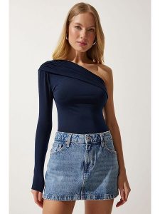 Happiness Istanbul Koszulka w kolorze granatowym rozmiar: 40. Niebieskie bluzki Happiness Istanbul, bez wzorów, bez kołnierzyka, bez ramiączek. Za 82,83 zł.