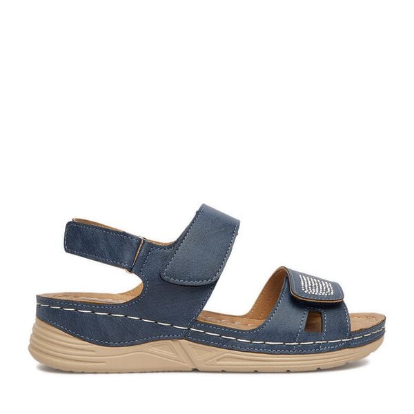 Sandały Go Soft. Niebieskie sandały Go Soft, bez wzorów, bez obcasa, na płaskiej podeszwie, bez zapięcia. Za 99,99 zł.