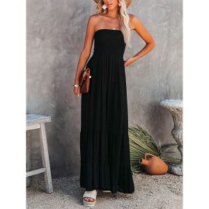 Milan Kiss Sukienka w kolorze czarnym rozmiar: XL. Czarne sukienki Milan Kiss, na imprezę, xl, bez wzorów, bez kołnierzyka, bez ramiączek, maxi. Za 184,95 zł.