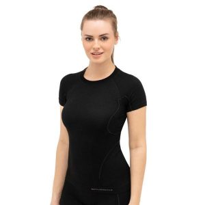 Koszulka wełniana z krótkim rękawem damska Brubeck ACTIVE WOOL. Czarne koszule nocne Brubeck, bez wzorów, z elastanu, bez ramiączek. Za 190,00 zł.