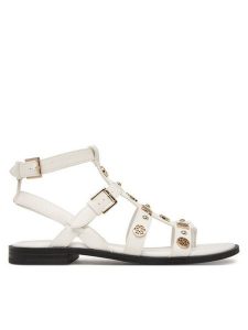 Guess Sandały FLJYZZ PEL03 Biały. Białe sandały Guess, z aplikacjami, ze skóry, bez obcasa, na płaskiej podeszwie, bez zapięcia. Za 549,99 zł.