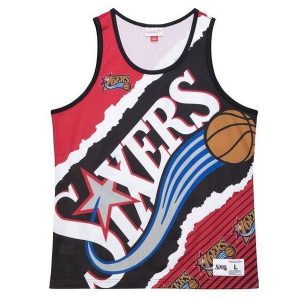 Koszulka Philadelphia 76ers Jumbotron 2.0. Czarne bluzki MITCHELL & NESS, bez wzorów, sportowe, bez kołnierzyka, bez ramiączek. Za 318,00 zł.