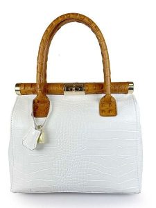 ORE10 Skórzana torebka "Roser" w kolorze biało-jasnobrązowym - 24 x 27 x 17 cm rozmiar: onesize. Białe torebki klasyczne ORE10, bez wzorów, z materiału, bez dodatków. Za 260,99 zł.