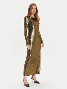 TWINSET Sukienka koktajlowa 242TT2360 Złoty Slim Fit. Żółte kombinezony Twinset, bez wzorów, z syntetyku, wizytowe, bez kołnierzyka, bez ramiączek. Za 539,99 zł.