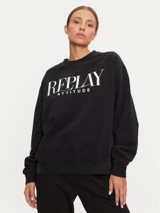 REPLAY Bluza W3106C.000.22890CS Czarny Oversize. Czarne bluzy Replay, xl, bez wzorów, z bawełny, bez kaptura. Za 259,99 zł.