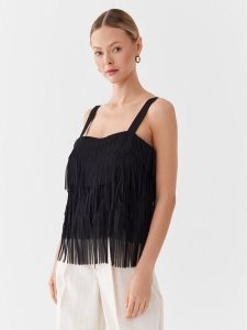 Sisley Bluzka 5AM2LH00S Czarny Regular Fit. Czarne bluzki Sisley, s, bez wzorów, z syntetyku, bez kołnierzyka, bez ramiączek. Za 379,99 zł.