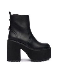 Buffalo Botki Killah Zip Boot Mid 1622374 Czarny. Czarne botki Buffalo, bez wzorów, ze skóry, bez obcasa, na słupku, bez zapięcia. Za 459,99 zł.