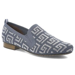 Niebieskie Baleriny Rieker Eleganckie Wsuwane Obuwie Damskie. Niebieskie sukienki Rieker, na co dzień, l, z aplikacjami, eleganckie, bez kołnierzyka, bez ramiączek. Za 239,00 zł.