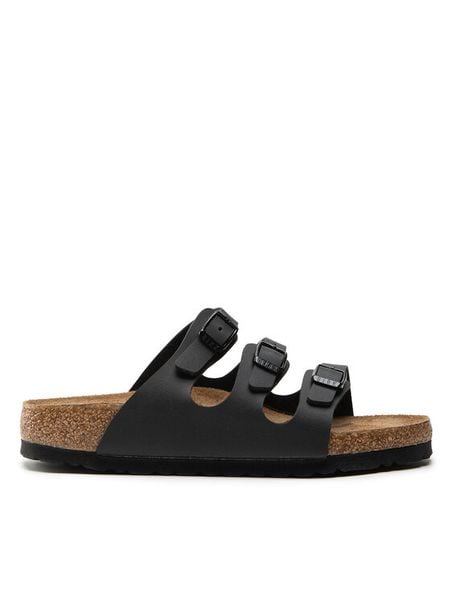 Birkenstock Klapki Florida 53013 Czarny. Czarne klapki Birkenstock, bez wzorów, ze skóry, bez obcasa. Za 439,99 zł.