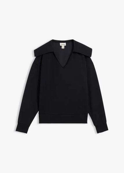 Bluza z szerokim kołnierzem z materiału scuba z mieszanki wiskozy. Czarne bluzy bonprix, bez wzorów, z wiskozy, bez kaptura. Za 169,99 zł.