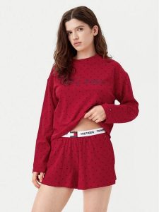Tommy Hilfiger Piżama UW0UW05649 Czerwony Relaxed Fit. Czerwone piżamy TOMMY HILFIGER, bez wzorów, z bawełny, bez ramiączek. Za 329,99 zł.