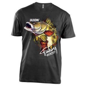 Koszulka wędkarska Jaxon Nature Sandacz. Czarne bluzki JAXON, xl, bez wzorów, sportowe, bez kołnierzyka, bez ramiączek. Za 69,99 zł.