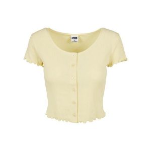 Top Damski / Damski Z Prążkowanymi Guzikami. Żółte topy Urban Classics, xl, bez wzorów, prążkowane, casualowe, bez kołnierzyka, bez ramiączek. Za 85,99 zł.