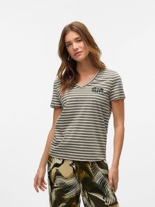 Vero Moda Koszulka w kolorze khaki rozmiar: M. Brązowe bluzki Vero Moda, m, bez wzorów, z bawełny, bez kołnierzyka, bez ramiączek. Za 43,88 zł.