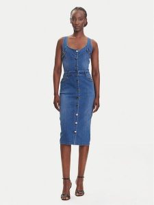 Fracomina Sukienka jeansowa FP25SD4001D46402 Niebieski Slim Fit. Niebieskie kombinezony Fracomina, s, bez wzorów, z bawełny, bez kołnierzyka, bez ramiączek. Za 339,99 zł.