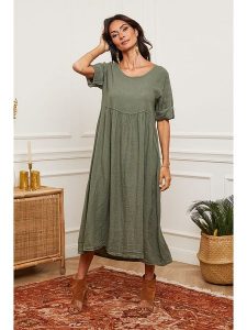 La Compagnie Du Lin Lniana sukienka w kolorze khaki rozmiar: XXL. Brązowe sukienki La Compagnie Du Lin, na co dzień, xxl, bez wzorów, ze lnu, bez kołnierzyka, bez ramiączek, maxi, proste. Za 163,26 zł.