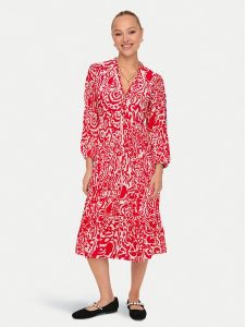 ONLY Sukienka koszulowa Milana 15308233 Czerwony Loose Fit. Czerwone kombinezony ONLY, xs, bez wzorów, z wiskozy, bez kołnierzyka, bez ramiączek, koszulowe. Za 119,99 zł.