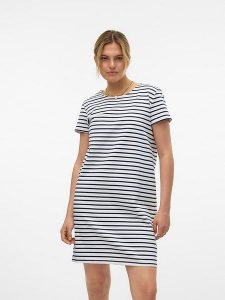 Vero Moda Sukienka w kolorze granatowo-białym rozmiar: L. Białe sukienki Vero Moda, na co dzień, l, bez wzorów, bez kołnierzyka, bez ramiączek, mini, proste. Za 87,81 zł.