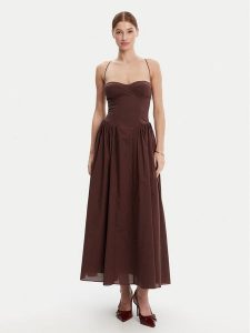 Bardot Sukienka wieczorowa 59786DB Brązowy Regular Fit. Brązowe kombinezony Bardot, bez wzorów, z bawełny, wizytowe, bez kołnierzyka, bez ramiączek. Za 419,99 zł.