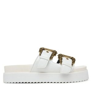 Klapki Versace Jeans Couture. Białe klapki Versace Jeans Couture, bez wzorów, z jeansu, bez obcasa. Za 485,99 zł.