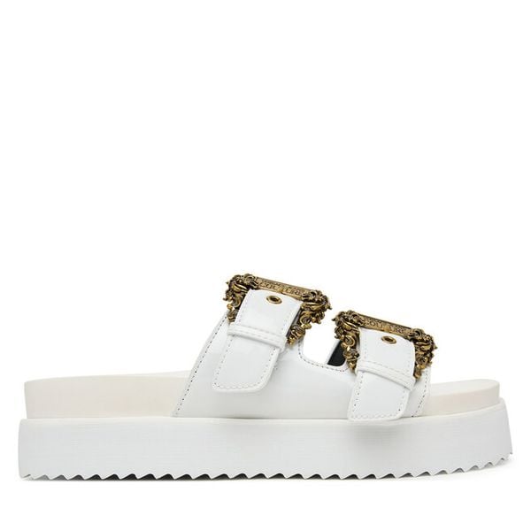 Klapki Versace Jeans Couture. Białe klapki Versace Jeans Couture, bez wzorów, z jeansu, bez obcasa. Za 485,99 zł.