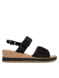 Caprice Sandały 9-28711-46 Czarny. Czarne sandały Caprice, bez wzorów, z nubiku, bez obcasa, na koturnie, bez zapięcia. Za 235,99 zł.