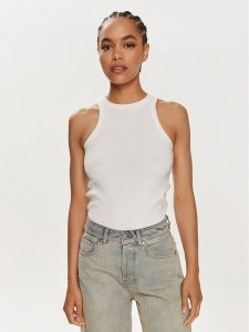 Hugo Top Styl The Plain 50515651 Biały Slim Fit. Białe topy Hugo, s, bez wzorów, z bawełny, bez kołnierzyka, bez ramiączek. Za 199,99 zł.