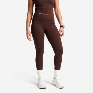 Legginsy fitness damskie Domyos wysoki stan. Brązowe legginsy DOMYOS, bez wzorów, z elastanu, z podwyższonym stanem. Za 119,99 zł.