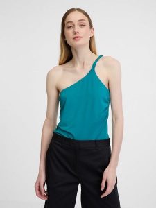 Orsay Top w kolorze turkusowym rozmiar: S. Niebieskie topy Orsay, s, bez wzorów, bez kołnierzyka, bez ramiączek. Za 38,95 zł.