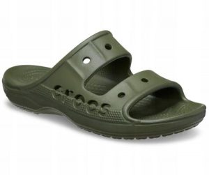 Klapki Dla Dorosłych Crocs Baya. Zielone klapki Crocs, bez wzorów, z materiału, bez obcasa. Za 119,99 zł.
