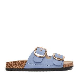 Klapki JENNY. Niebieskie klapki Jenny, bez wzorów, bez obcasa. Za 99,99 zł.