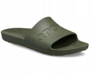 Klapki Dla Dorosłych Crocs Slide 210088. Zielone klapki Crocs, bez wzorów, z materiału, bez obcasa. Za 139,99 zł.