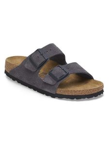 Birkenstock Skórzane klapki "Arizona" w kolorze antracytowym rozmiar: 41. Szare klapki Birkenstock, bez wzorów, ze skóry, z otwartym noskiem, bez obcasa. Za 427,07 zł.