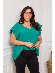 Plus Size Company Koszulka "Eglantine" w kolorze zielonym rozmiar: 38. Zielone bluzki Plus Size Company, plus size, bez wzorów, klasyczne, bez kołnierzyka, plus size, bez ramiączek. Za 70,41 zł.