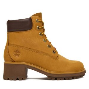 Trzewiki Timberland. Żółte botki Timberland, bez wzorów, bez obcasa, na słupku, bez zapięcia. Za 579,99 zł.