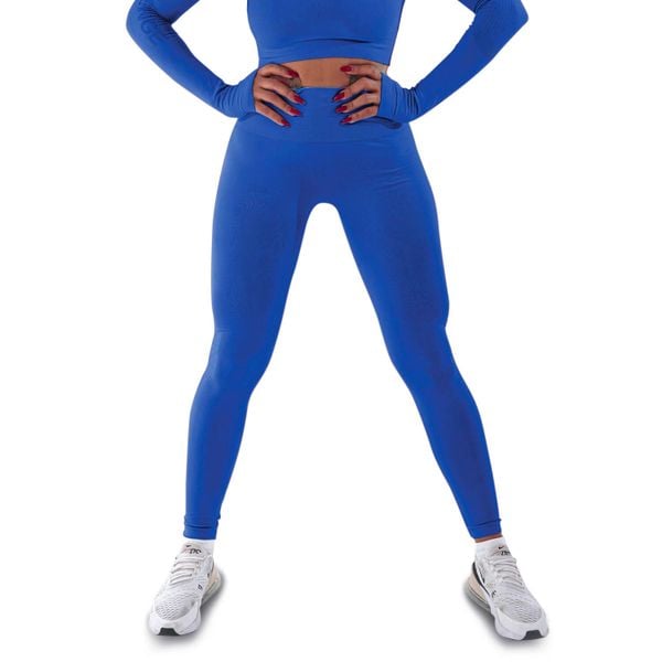 Techniczne legginsy z efektem push-up i idealną sylwetką. Niebieskie legginsy R-EVENGE, bez wzorów, z elastanu. Za 195,88 zł.