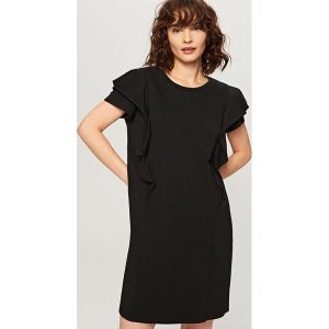 Sukienka z falbankami przy ramionach - Czarny. Sukienki marki Reserved. W wyprzedaży za 29,99 zł.