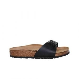 Klapki damskie Birkenstock Madrid. Czarne klapki Birkenstock, bez wzorów, z materiału, bez obcasa. Za 289,00 zł.