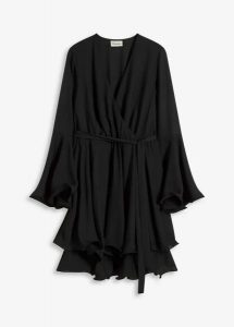 Sukienka tunikowa z dekoltem w serek. Czarne sukienki bonprix, bez wzorów, eleganckie, bez kołnierzyka, bez ramiączek. Za 149,99 zł.