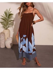 Milan Kiss Sukienka w kolorze brązowo-błękitnym rozmiar: L. Brązowe sukienki Milan Kiss, l, bez wzorów, bez kołnierzyka, bez ramiączek, maxi. Za 269,95 zł.