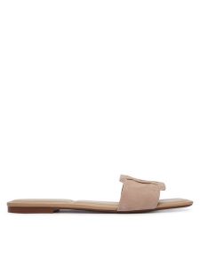 Calvin Klein Klapki Square Flat Sndl Embl Suede HW0HW03055 Beżowy. Brązowe klapki Calvin Klein, bez wzorów, ze skóry, bez obcasa. Za 409,99 zł.