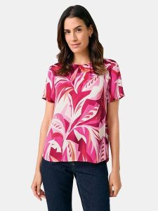 Gerry Weber Bluzka w kolorze różowo-kremowo-czerwonym rozmiar: 40. Brązowe bluzki Gerry Weber, s, bez wzorów, z wiskozy, klasyczne, bez kołnierzyka, bez ramiączek. Za 96,60 zł.