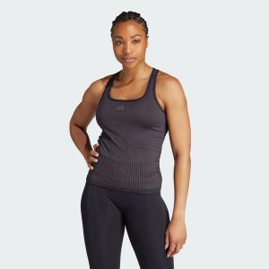 Top AEROKNIT. Czarne biustonosze sportowe ADIDAS, xl, bez wzorów, z materiału, sportowe, bez kołnierzyka, bez ramiączek. Za 159,00 zł.