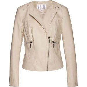 Kurtka ze sztucznej skóry z kryształami Swarovskiego® bonprix beżowo-piaskowy. Kurtki marki bonprix. Za 159,99 zł.