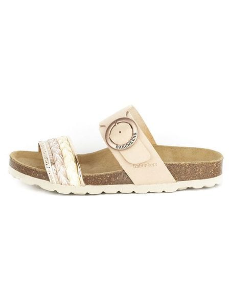 BABUNKERS Family Skórzane klapki w kolorze jasnoróżowym rozmiar: 39. Różowe klapki BABUNKERS Family, bez wzorów, z materiału, z otwartym noskiem, bez obcasa. Za 180,49 zł.