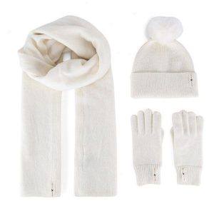 Zestaw czapka, szalik i rękawiczki Beverly Hills Polo Club. Białe szaliki Beverly Hills Polo Club, bez wzorów, z dzianiny. Za 159,99 zł.