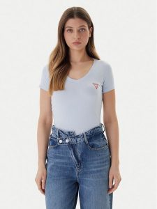 Guess T-Shirt W2YI45 J1314 Błękitny Slim Fit. Niebieskie t-shirty Guess, xl, z aplikacjami, z bawełny, bez kołnierzyka, bez ramiączek. Za 129,99 zł.